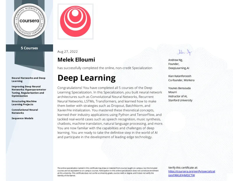 شهادة التخصص في Deep Learning من DeepLearning.AI